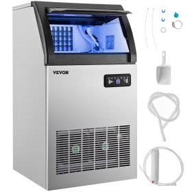 VEVOR 110V Commercial Ice Maker Machine 155LBS/24H; 530W Stainless Steel Ice Machine with 33LBS Storage Capacity; 72 Ice Cubes Ready in 11-15Mins; Inc