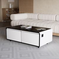 Modern Smart Coffee Table with Built-in Fridge, Bluetooth Speaker, Wireless Charging Module, Touch Control Panel, Power Socket, USB Interface, Outlet