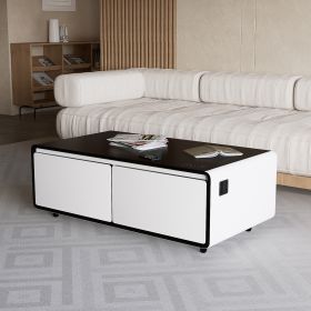 Modern Smart Coffee Table with Built-in Fridge, Bluetooth Speaker, Wireless Charging Module, Touch Control Panel, Power Socket, USB Interface, Outlet