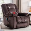 Overstuffed Massage Recliner Chairs with Heat and Vibration, Soft Fabric Single Manual Reclining Chair for Living Room Bedroom (Brown)