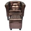 Tub Chair with Footstool Brown Faux Leather