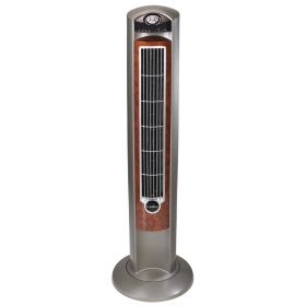 42" Wind Curve Tower Fan with Ionizer and Remote, 2554, Gray/Woodgrain