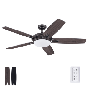 Clancy 52" Matte Black Ceiling Fan with Light, 5 Blades, Remote & Reverse Airflow