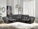 Sectional Sofa (Power Motion); Gray Leather-Aire (1Set/6Ctn) 54810