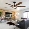 YUHAO 56 in.Farmhouse Faux wood Black Smart Ceiling Fan with Remote Control