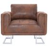 Cube Armchair Brown Faux Suede Leather