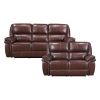 Double Reclining Sofa Brown Leather Luxurious Comfort Style Living Room Furniture 1pc