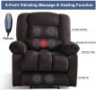 Overstuffed Massage Recliner Chairs with Heat and Vibration, Soft Fabric Single Manual Reclining Chair for Living Room Bedroom (Brown)