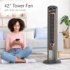 42" Wind Curve Tower Fan with Ionizer and Remote, 2554, Gray/Woodgrain