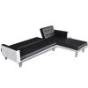 L-shaped Sofa Bed Artificial Leather Black and White