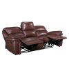 Double Reclining Sofa Brown Leather Luxurious Comfort Style Living Room Furniture 1pc