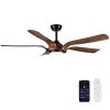 YUHAO 56 in.Farmhouse Faux wood Black Smart Ceiling Fan with Remote Control