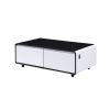 Modern Smart Coffee Table with Built-in Fridge, Bluetooth Speaker, Wireless Charging Module, Touch Control Panel, Power Socket, USB Interface, Outlet