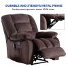 Overstuffed Massage Recliner Chairs with Heat and Vibration, Soft Fabric Single Manual Reclining Chair for Living Room Bedroom (Brown)