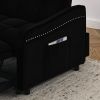 Loveseats Sofa Bed with Pull-out Bed,Adjsutable Back and Two Arm Pocket,TypeC and USB Charging with Copper nail,Black (47"x53"x31")