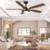 YUHAO 56 in.Farmhouse Faux wood Black Smart Ceiling Fan with Remote Control