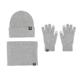 Alpaca Fleecefiber Warm Wool Gloves Three-piece Windproof (Option: Light Gray Three Piece Set)