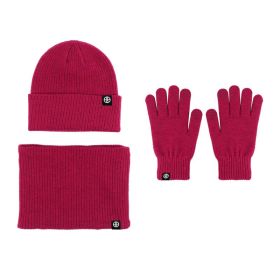 Alpaca Fleecefiber Warm Wool Gloves Three-piece Windproof (Option: Purplish Red Three Piece Set)