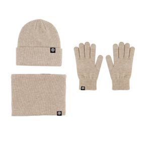 Alpaca Fleecefiber Warm Wool Gloves Three-piece Windproof (Option: Khaki Three Piece Set)