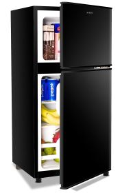 KRIB BLING 3.5Cu.Ft Compact Refrigerator Mini Fridge with Freezer, Small Refrigerator with 2 Door, 7 Level Thermostat Removable Shelves for Kitchen, D (Color: Black)