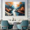 Hand Painted Oil Painting Original Landscape Oil Painting On Canvas Large Textured Wall Art Abstract Nature River Painting Modern Home Decor Bedroom W