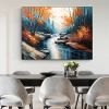 Hand Painted Oil Painting Original Landscape Oil Painting On Canvas Large Textured Wall Art Abstract Nature River Painting Modern Home Decor Bedroom W