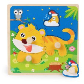 Wooden Children's Dowel Pin Hand Holding Puzzle Board Toys (Option: Tiger)