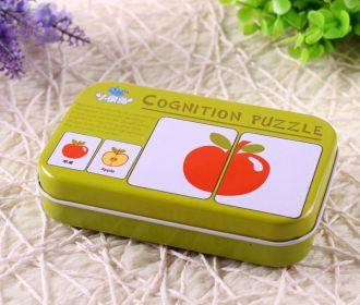 Children's Literacy Cognitive Card Baby Iron Box Puzzle Reading Card Toys (Color: Green)