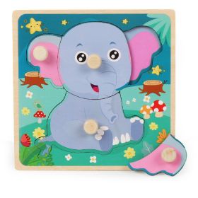 Wooden Children's Dowel Pin Hand Holding Puzzle Board Toys (Option: Elephant)