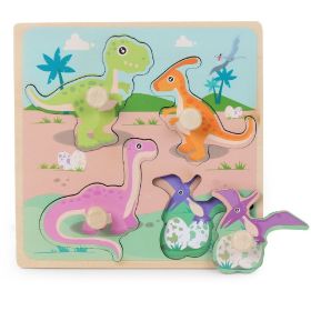 Wooden Children's Dowel Pin Hand Holding Puzzle Board Toys (Option: Dinosaur)