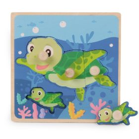 Wooden Children's Dowel Pin Hand Holding Puzzle Board Toys (Option: Turtle)