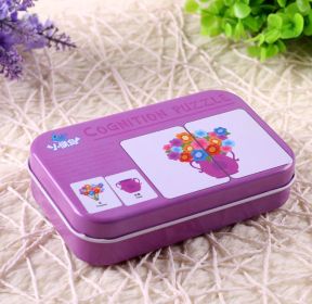 Children's Literacy Cognitive Card Baby Iron Box Puzzle Reading Card Toys (Color: Purple)